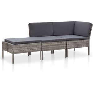 vidaXL - 3-delige - Loungeset - met - kussens - poly - rattan - grijs