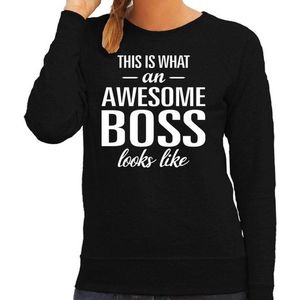 Awesome boss / baas cadeau sweater / trui zwart met witte letters voor dames - beroepen sweater / moederdag / verjaardag cadeau XS