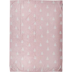 Plaid 130x170 cm Roze Wit Polyester Kerstbomen Deken