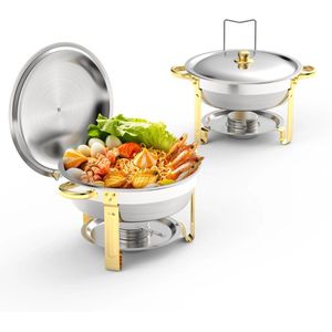 Chafing Dish - Warmhoudplaat - Buffetwarmer Set - Rechaud - High-Grade RVS Catering Warmer Set Compleet - 2 Stuks - 5QT - met Stevig Frame voor Feesten en Bruiloften - Zilver