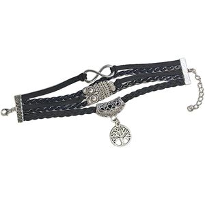 Fako Bijoux® - Multi Armband - Infinity Uiltje Levensboom - Zwart