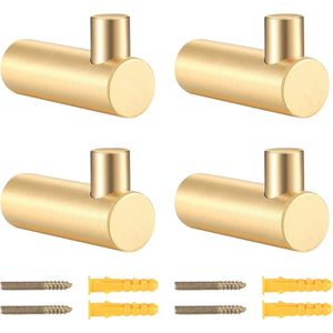 Handdoekhaakjes - Handdoekhouder - 4 stuks - Messing Garderobehaken - Wandhaken Goud - Garderobe Kledinghaken - Handdoekhaken -voor woonkamer, slaapkamer, decoratie