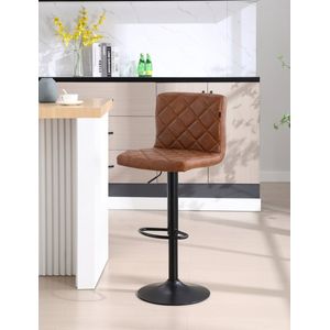 Meisterhome® Barkruk - Barstoel - set van 2 Barkrukken - Kruk - Barstoelen met rugleuning – Keukenstoel - Industrieel - Verstelbaar – met Voetsteun - Vintage Bruin