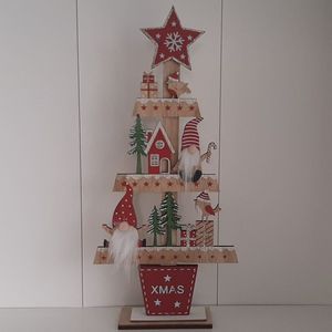 Houten kerstboom X-mas 42 cm met kerstkabouters