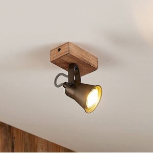 Lindby - halogeen spot - 1licht - metaal, hout - H: 14 cm - GU10 - bruin, zwart