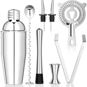 Cocktailset 750 ml - 8-delig, roestvrijstalen shaker en bartools voor het bereiden van cocktails thuis, bar en feest