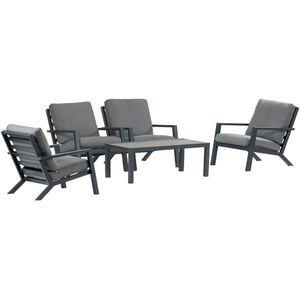 4x Bezano loungestoel | Grey + Loungetafel Bezano 120x60cm | Matt Black | Aluminium