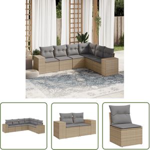 The Living Store Loungeset Wicker - 6 zitplaatsen - Modulair Ontwerp - PE-Rattan - Beige Kussens