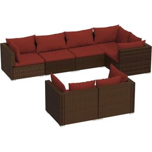 VidaXL 7-delige Loungeset met Kussens - Poly Rattan Bruin