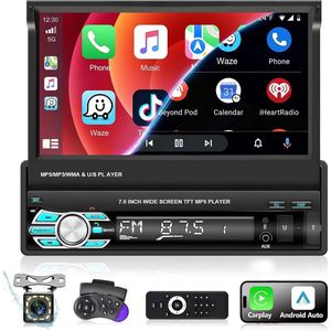 Autoradio met Intrekbaar Touchscreen en Achteruitrijcamera Compatibiliteit - Bluetooth Connectiviteit - USB/SD Ondersteuning - FM Radio - Handsfree Bellen