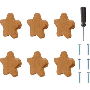 6 stuks kastknoppen ster hout design lade handgrepen voor huis keuken slaapkamer kledingkast