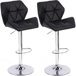 Barkruk, 2 stuks, zwart, met rugleuning