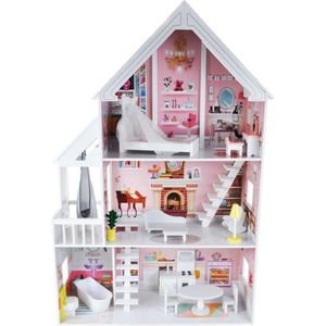 Bandits & Angels houten poppenhuis Prinses - 3 jaar - 126 cm hoog - inclusief 15 meubeltjes - roze - geschikt voor Barbie