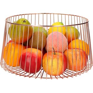 Metalen fruitmand/fruitschaal koper rond 30 x 16 cm - Fruitschalen/fruitmanden - Draadmand