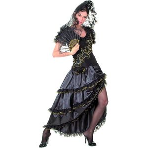 Flamenco danseres dames zwart en goud - Verkleedkleding - Small