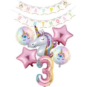 * Snoes * Cijfer 3 ballon Unicorn Plus Pack * Eenhoorn Licht Roze * DIY Slinger* Set van 7 * Grotere Ballonnen en DIY Slinger * Unicorn Licht 3 * Eerste verjaardag * Hoera 3 Jaar * Birthday * Ballon Cijfer 3