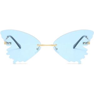 Vlinder zonnebril - Blauw - festivalbril / hippie bril / technobril / rave bril / butterfly glasses / retro zonnebril / carnaval bril / accessoires / feest bril / gekke bril / verkleed bril