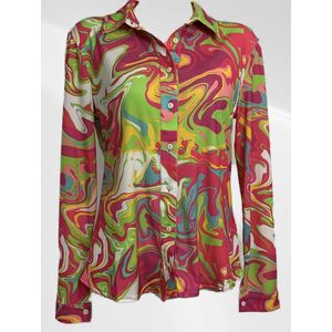 Angelle Milan - Casual blouse - Kleurrijk roze - Travelstof - Maat L - In 5 maten verkrijgbaar