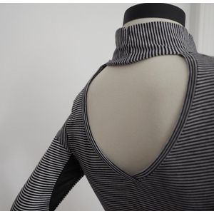 YELIZ YAKAR - Luxe dames gestreepte uitgaans top “Malin” met col en een open rug detail - gebroken wit / zwarte streep  - katoen - maat S/36 - designer kleding