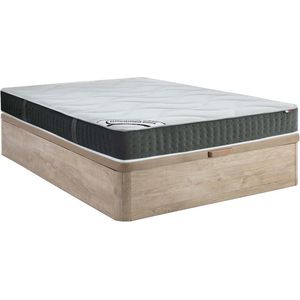 DREAMEA Set 140 x 190 cm bedbodem met opbergruimte, licht naturel + matras met pocketveren met 7 zones en vormgeheugen van 25 cm dik - TIAMAT van DREAMEA L 190 cm x H 30 cm x D 140 cm