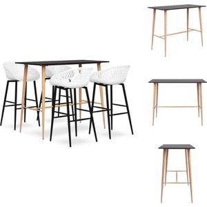 vidaXL Bartafel Zwart MDF en Metaal 120x60x105cm - vidaXL Barkruk Wit PP en Metaal 48x47.5x95.5cm - Set tafel en stoelen
