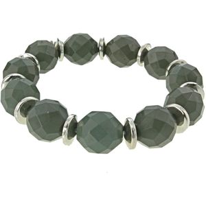 Behave Elastische Armband donker grijs antraciet met facet kralen