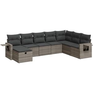 vidaXL - 8-delige - Loungeset - met - kussens - poly - rattan - grijs