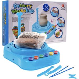 Playos® - Pottenbakkersset Kinderen- Blauw - Inclusief Verf en Boetseerklei - Pottenbakkersschijf - Pottenbakken - Jongens en Meisjes - Educatief Speelgoed - Motoriek - Pottenbak Speelgoed