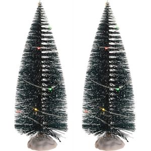 Kerstdorp onderdelen 6x kerstbomen met gekleurde Led verlichting 15 cm - Kerstdorp/kerstdorpen