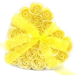 Zeep Bloemen - Gele Rozen - 24 stuks - Hartvormige Cadeauverpakking
