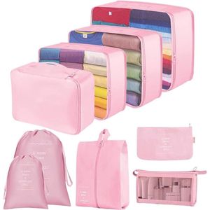 Packing Cubes Organisatoren voor koffer Lychico - 9 stuks waterdichte reizende essentials opbergtassen - roze Packing Cubes