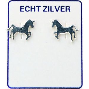 Zilveren oorknopjes voor kinderen paard unicorn eenhoorn
