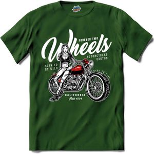 Forever Two Weels | Motor - Hobby - Vintage - T-Shirt - Unisex - Bottle Groen - Maat M