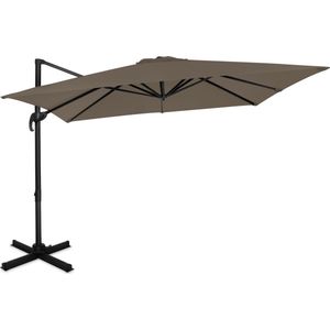 VONROC Premium Zweefparasol Pisogne 300x300cm - Duurzame parasol – 360 ° Draaibaar - Kantelbaar – UV werend doek - Taupe – Incl. beschermhoes