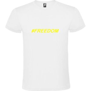 Wit  T shirt met  print van ""# FREEDOM "" print Neon Geel size XXXL