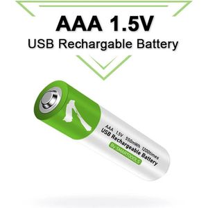 Oplaadbare Li-ion AAA batterij 1.5V (4 stuks)- met USB-C Oplaadsnoer- >1200x Oplaadcyclus