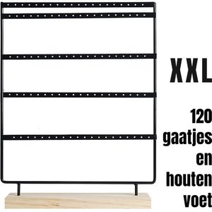 Allernieuwste.nl® Oorbellnrekje XXL Sieradenrekje Oorbellen Display Sieraden Rek Organizer - Voor 120 Oorbellen - HOUTEN VOET - 5 Verdiepingen - porte-bijoux - 36 x 27.5 x 7 cm - Kleur Zwart