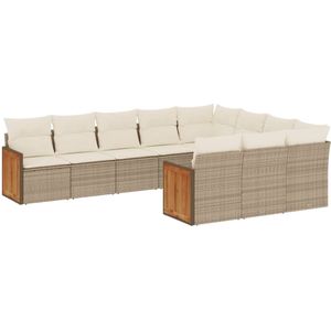 vidaXL 10-delige Loungeset met kussens poly rattan beige - Loungeset - Loungesets - Tuinset - Tuinbank
