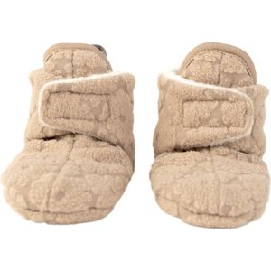 Newborn slofjes - Beige - 0-3 maanden - Babyslofjes antislip - Fleece