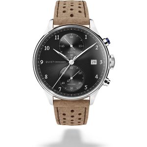 QUIST - Chronograph herenhorloge - zilver - zwarte wijzerplaat - nubuck horlogeband - 41mm
