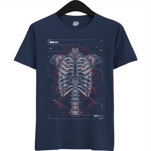 Megenical Bones - Halloween Ribbenkast Dames / Heren Unisex T-shirt - Grappig Kostuum Shirt Idee Voor Volwassenen - T-Shirt - Unisex - Navy Blauw - Maat XL