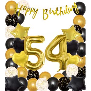Snoes Ballonnen 54 Jaar Black Gold Dots Mega Ballon - Compleet Feestpakket Goud Zwart Stippen Cijferballon 54 - Verjaardag Versiering DIY Slinger Happy Birthday – Folieballon – Latex Ballonnen - Helium Ballonnen