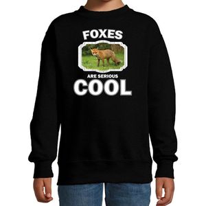 Dieren vossen sweater zwart kinderen - foxes are serious cool trui jongens/ meisjes - cadeau bruine vos/ vossen liefhebber - kinderkleding / kleding 122/128
