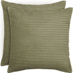 Blumtal Zachte Kussenhoes - Verstopte rits - Deco Kussen - Corduroy - 30 x 50cm - Olijfgroen - Set van 2