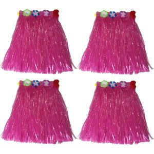 Toppers - Hawaii thema verkleed rokje - 4x - raffia - roze - 40 cm - volwassenen