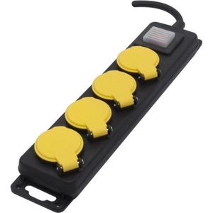 CHACON Waterdichte stekkerdoos 4 stopcontact 16 A met kabelschakelaar 3 m zwart