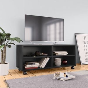 The Living Store TV-meubel Zwart 90 x 35 x 35 cm - Bewerkt hout - Met 4 open vakken - Gemakkelijk te verplaatsen