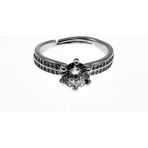 Verlovingsring - Ring Dames - S925 Zilver Gerhodineerd - Een maat - Verstelbaar Ring - Ring met Zirkonia