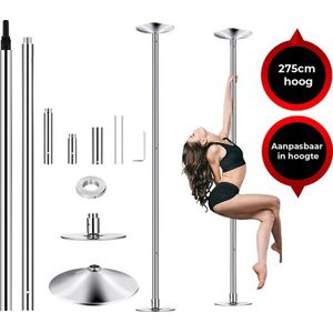 Viper Sports® DANCE POLE – Verstelbare danspaal – Dance Pole – 275 cm hoog – 2 standen – Silicone pad – Zilver