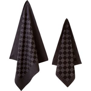 Ten Cate Keukenset - 1x Keukendoek & 1x Theedoek - Chess Zwart